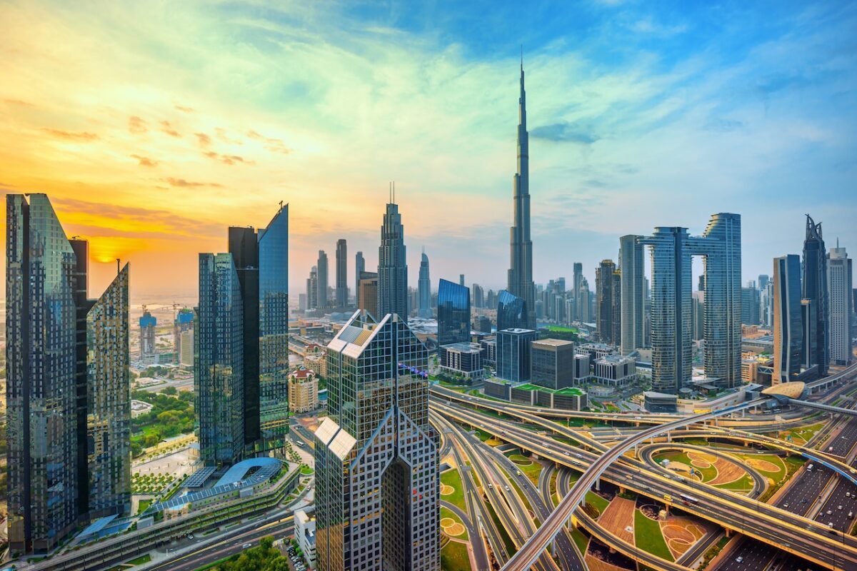 Dubai skyline with Burj Khalifa in color